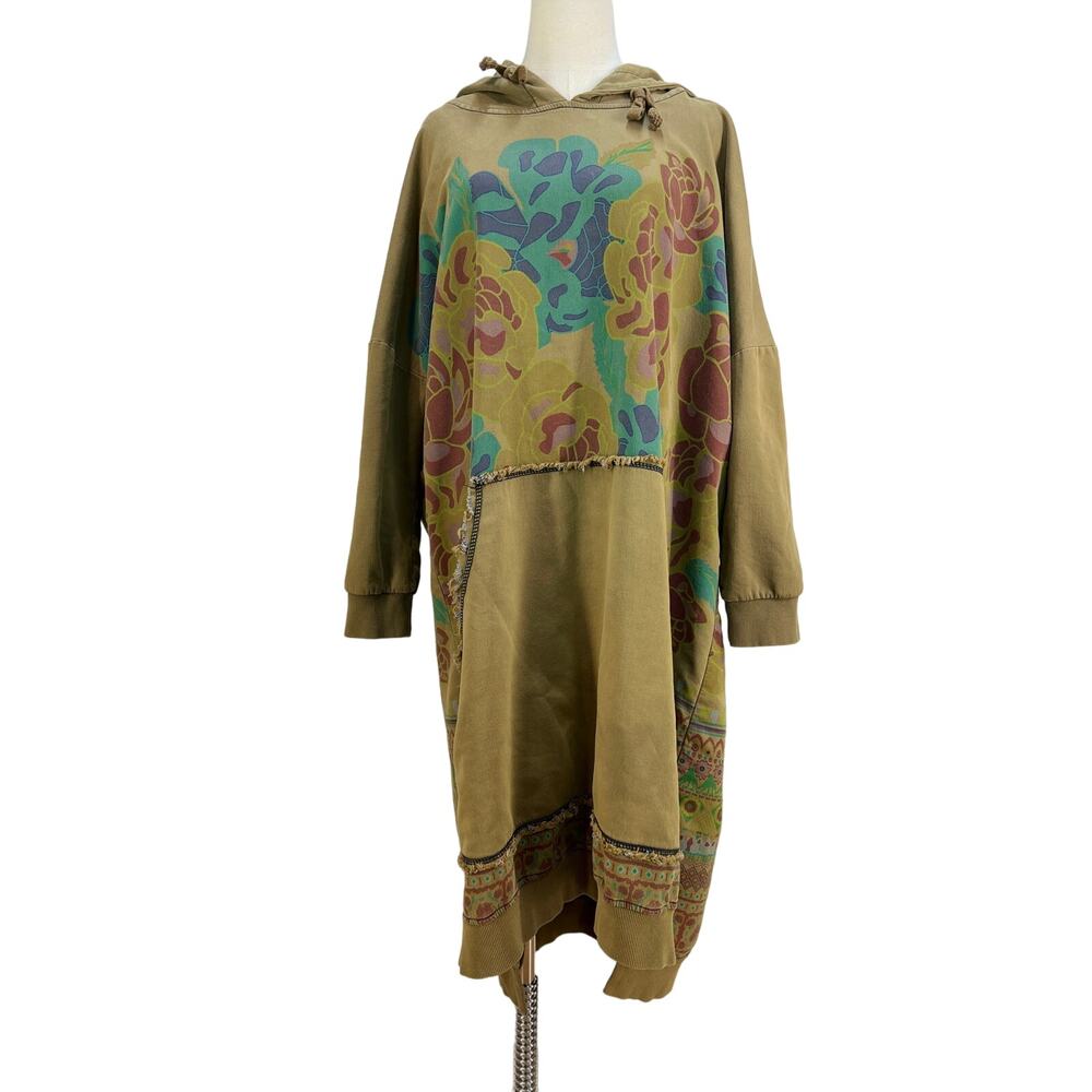 Yesno Long Hoodie Sweatshirt Dress Olive Green Hippie Grunge